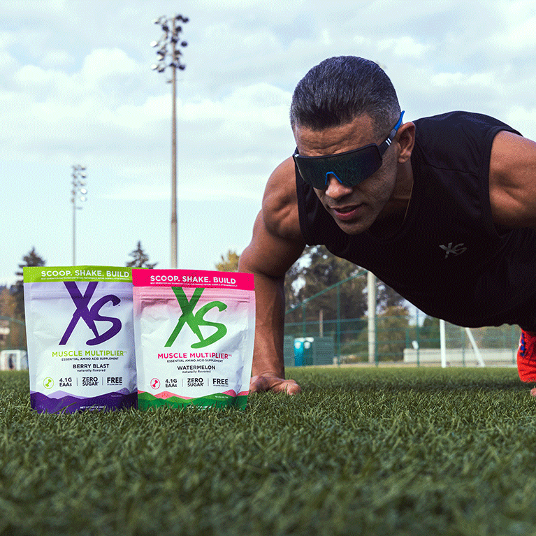 XS Muscle Multiplier product and athlete